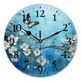 thumbnail image 1 of Battery Operated Analog Wall Clocks Non-Ticking Silent Modern Clock Decorative for Home,Office-Peach Blossoms And Butterflies On Blue Background(14inch), 1 of 4