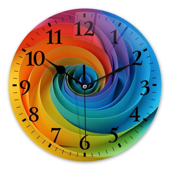 Battery Operated Analog Wall Clocks Non-Ticking Silent Modern Clock Decorative for Home,Office-Rainbowspiral With Smooth Curves And Colorful Background(14inch)