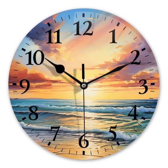 Battery Operated Analog Wall Clocks Non-Ticking Silent Modern Clock Decorative for Home,Office-The Sun Sets Over The Ocean Casting Warm Hues Across The Sky(10inch)