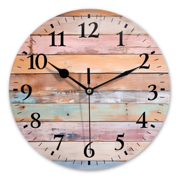 Battery Operated Analog Wall Clocks Non-Ticking Silent Modern Clock Decorative for Home,Office-Vintage Wooden Wall With Pastel Colors Pink And Blue(16inch)
