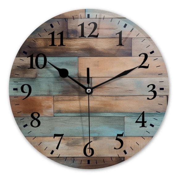 Battery Operated Analog Wall Clocks Non-Ticking Silent Modern Clock Decorative for Home,Office-Wooden Wall With Aged Finish And Featuring Weathered Textures(14inch)