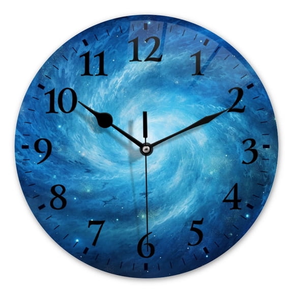 Battery Operated Analog Wall Clocks Non-Ticking Silent Modern Clock Decorative for Home,Office-Abstract Blue Swirls And Starry Night Sky(12inch)