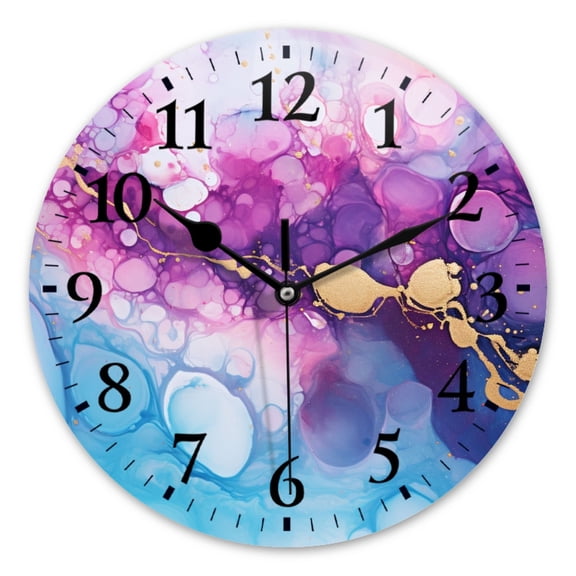 Battery Operated Analog Wall Clocks Non-Ticking Silent Modern Clock Decorative for Home,Office-Abstract Fluid Art Painting In Magenta(10inch)