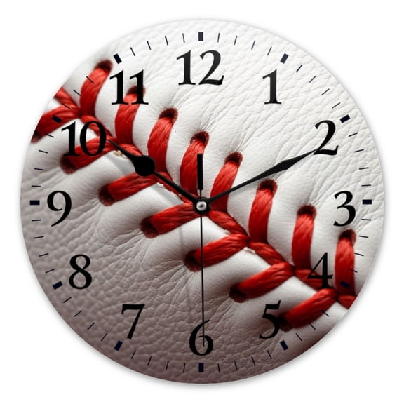 Battery Operated Analog Wall Clocks Non-Ticking Silent Modern Clock Decorative for Home,Office-Baseball Stitching On White Leather(12inch)