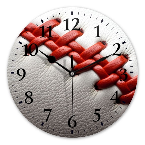 Battery Operated Analog Wall Clocks Non-Ticking Silent Modern Clock Decorative for Home,Office-Baseball With Red Stitching(10inch)
