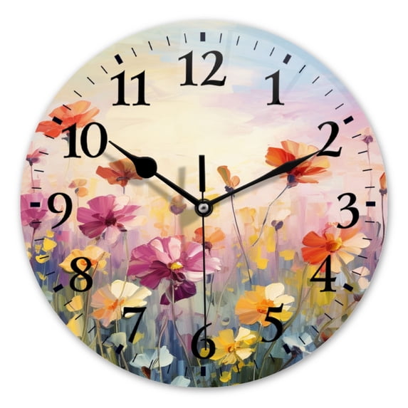 Battery Operated Analog Wall Clocks Non-Ticking Silent Modern Clock Decorative for Home,Office-Beautiful Flowers In The Field(12inch)