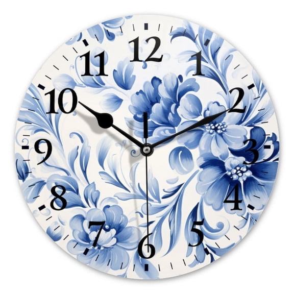 Battery Operated Analog Wall Clocks Non-Ticking Silent Modern Clock Decorative for Home,Office-Blue And White Porcelain Pattern(10inch)