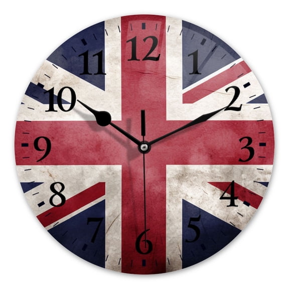 Battery Operated Analog Wall Clocks Non-Ticking Silent Modern Clock Decorative for Home,Office-British Flag Background With Grunge Texture(14inch)