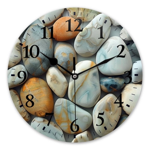 Battery Operated Analog Wall Clocks Non-Ticking Silent Modern Clock Decorative for Home,Office-Colorful Pebbles And Smooth Rocks(10inch)