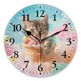 thumbnail image 1 of Battery Operated Analog Wall Clocks Non-Ticking Silent Modern Clock Decorative for Home,Office-Cute Kitten Sitting In Ice Cream Basket(10inch), 1 of 4