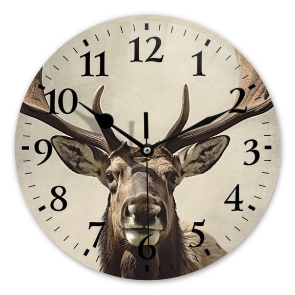 Battery Operated Analog Wall Clocks Non-Ticking Silent Modern Clock Decorative for Home,Office-Elk With Large Antlers(14inch)