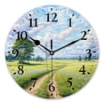 thumbnail image 1 of Battery Operated Analog Wall Clocks Non-Ticking Silent Modern Clock Decorative for Home,Office-Endless Green Field With White Flowers(16inch), 1 of 4