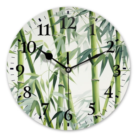 Battery Operated Analog Wall Clocks Non-Ticking Silent Modern Clock Decorative for Home,Office-Large Bamboo Forest With Leaves(12inch)