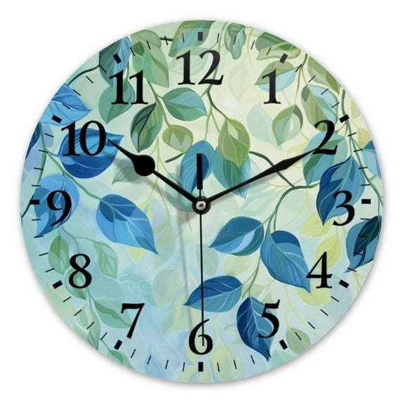 Battery Operated Analog Wall Clocks Non-Ticking Silent Modern Clock Decorative for Home,Office-Large Painting Depicting Leaves(12inch)