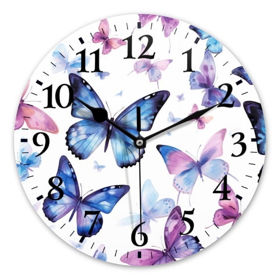 Battery Operated Analog Wall Clocks Non-Ticking Silent Modern Clock Decorative for Home,Office-Monarch Butterfly Insect Creative Pattern(10inch)