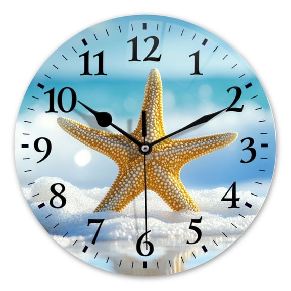 Battery Operated Analog Wall Clocks Non-Ticking Silent Modern Clock Decorative for Home,Office-Starfish Sitting On The Beach(14inch)