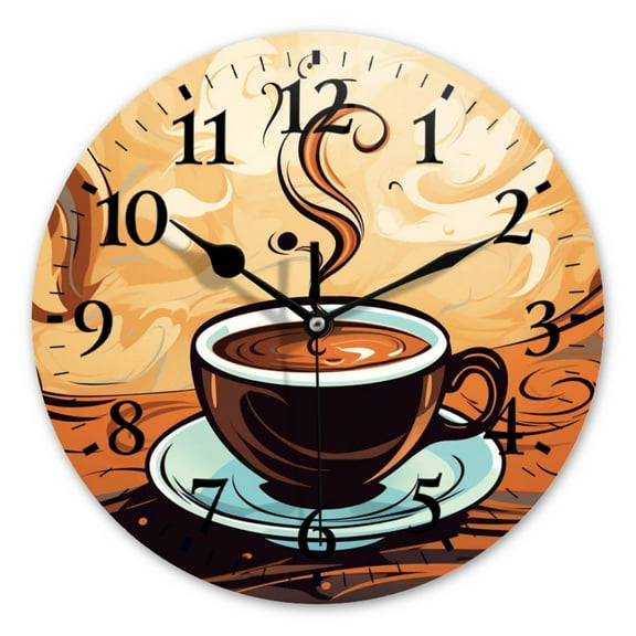 Battery Operated Analog Wall Clocks Non-Ticking Silent Modern Clock Decorative for Home,Office-Steaming Cup Of Coffee With Swirling Steam(12inch)