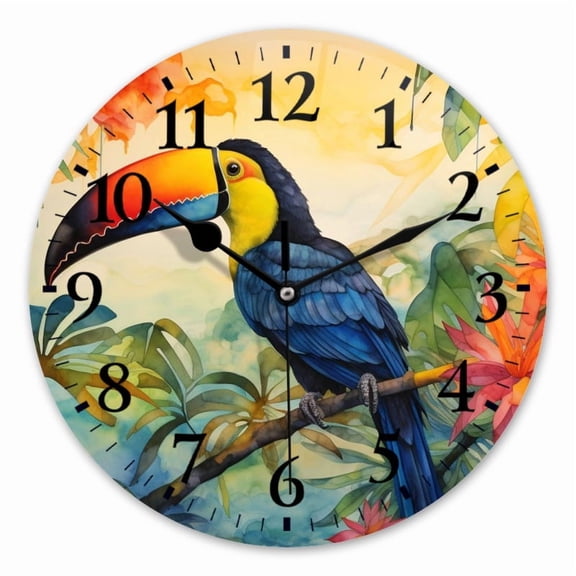 Battery Operated Analog Wall Clocks Non-Ticking Silent Modern Clock Decorative for Home,Office-Toucan Perched On Branch In The Foreground(10inch)