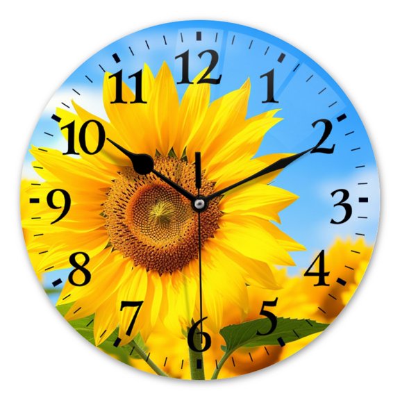 Battery Operated Analog Wall Clocks Non-Ticking Silent Modern Clock Decorative for Home,Office-Vibrant Sunflower Field Under The Blue Sky(10inch)