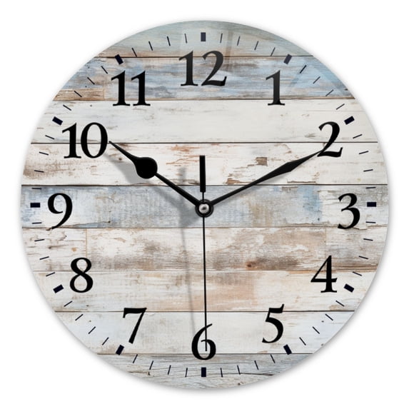 Battery Operated Analog Wall Clocks Non-Ticking Silent Modern Clock Decorative for Home,Office-White And Light Brown Wood Wall Background(14inch)