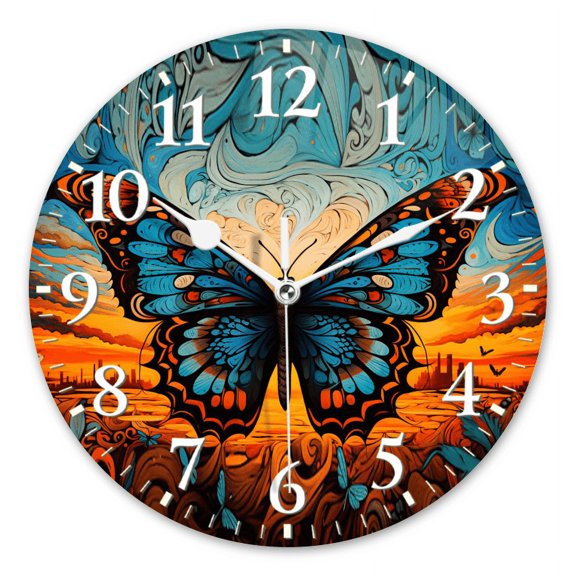 Battery Operated Analog Wall Clocks Non-Ticking Silent Round Clock Decorative for Office,Kitchen,Bedroom-Beautiful Landscape At Sunset In The Background(12inch)
