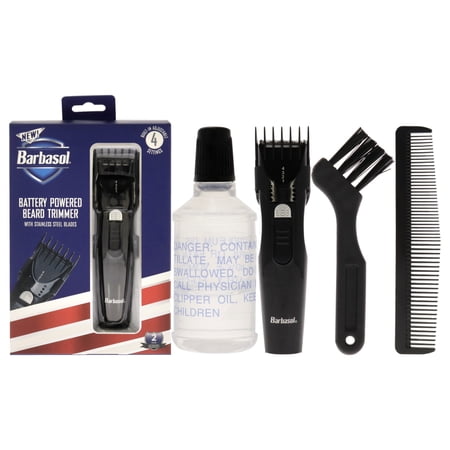 Battery Operated Beard Trimmer by Barbasol for Men - 4 Pc Beard Trimmer, Comb, Cleaning Brush, Oil