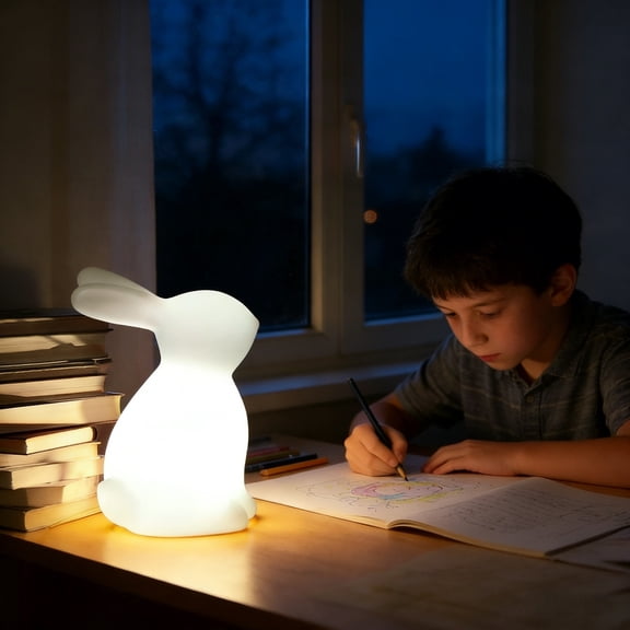 Battery Powered Pe Bunny Led Night Light 8 Color 2 Gradient Mode Soft Eye Friendly Kids Bedroom Nursery Table Lamp