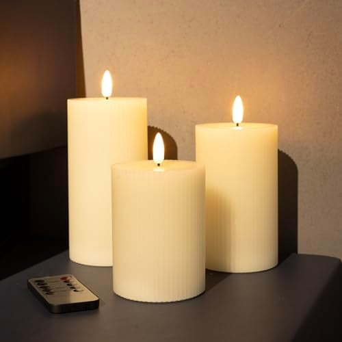 Battery Operated Candles with Remote, LED Flameless Candles Flickering with Timer, Fake Electric Pillar Candles for Holiday Party Christmas Home Decor, Wavy
