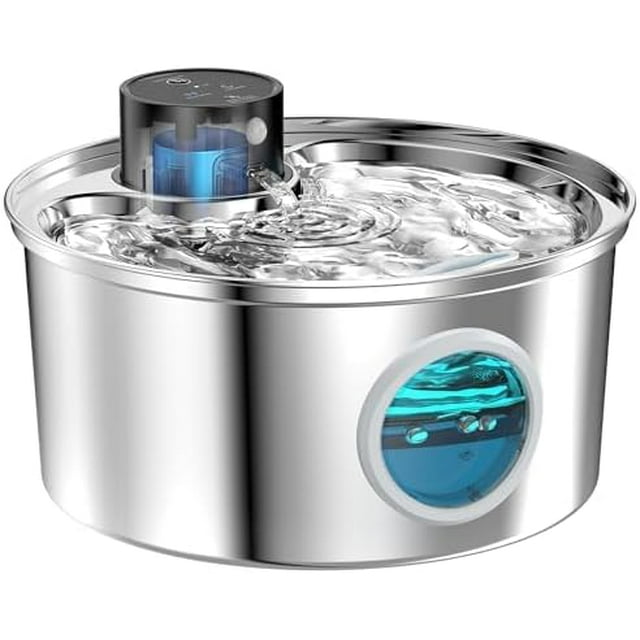 Battery Operated Cat Water Fountain Wireless Stainless Steel Pet Bowl