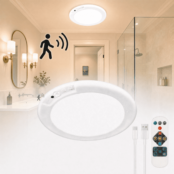 Battery Operated Ceiling Light Rechargeable Ceiling Lights with Remote Wireless Shower Lighting 3000K 4500K 6500K 7.48in Dimmable Timing Overhead Light for Closet Shower Living Room