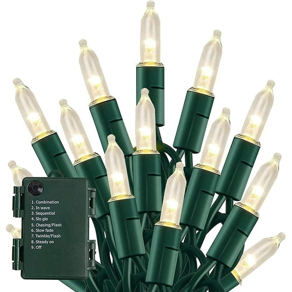 Battery Operated Christmas 50LED Green Wire Mini String Lights,16 FT Waterproof Fairy Lights with 8 Lighting Modes & Timer, Xmas Decorations for Indoor Outdoor Garden Party Decor, Warm White