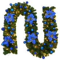 Battery Operated Christmas Garland 8.8ft with Lights Artificial Poinsettia Vine with Ornaments LED Illuminated Rattan Decor for Fireplace Staircase Doorway Outdoor Indoor Holiday Decoration