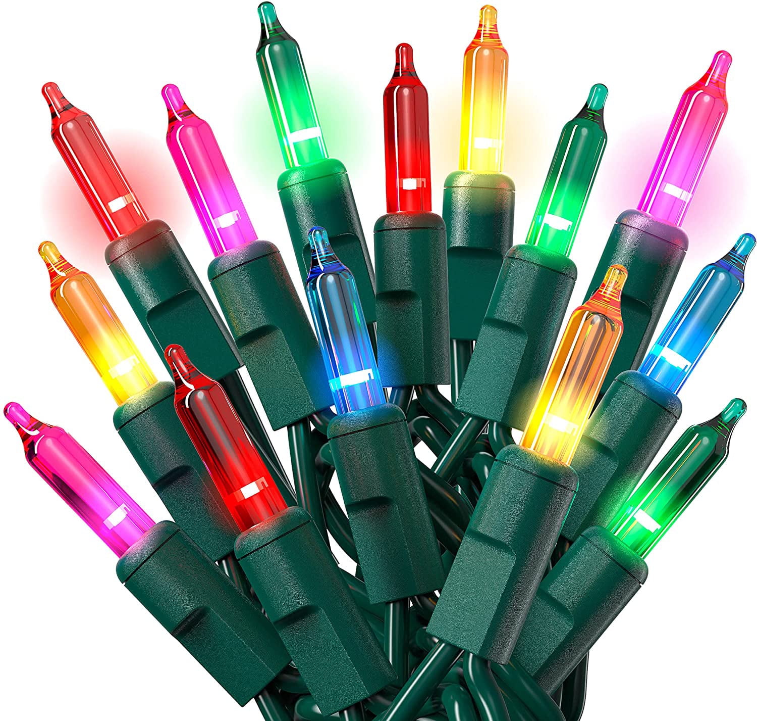 Battery Operated Christmas Lights 2 Pack 16 ft 50 LED Green Wire Mini String Lights with 8 Modes & Timer Waterproof Tree Lights for Xmas Outdoor Indoor Holiday Party Garden Decor,Multicolor