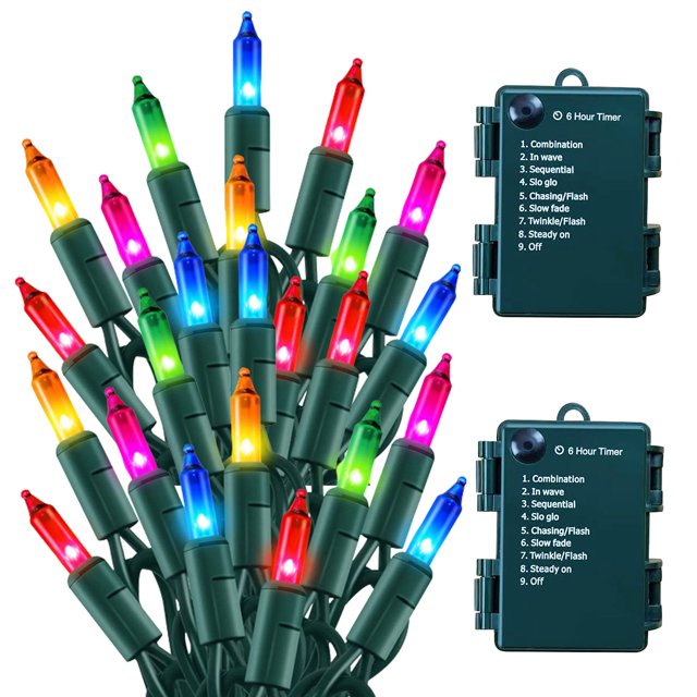 Battery Operated Christmas Lights, 2 Pack 17 Feet 50 LED Green Wire