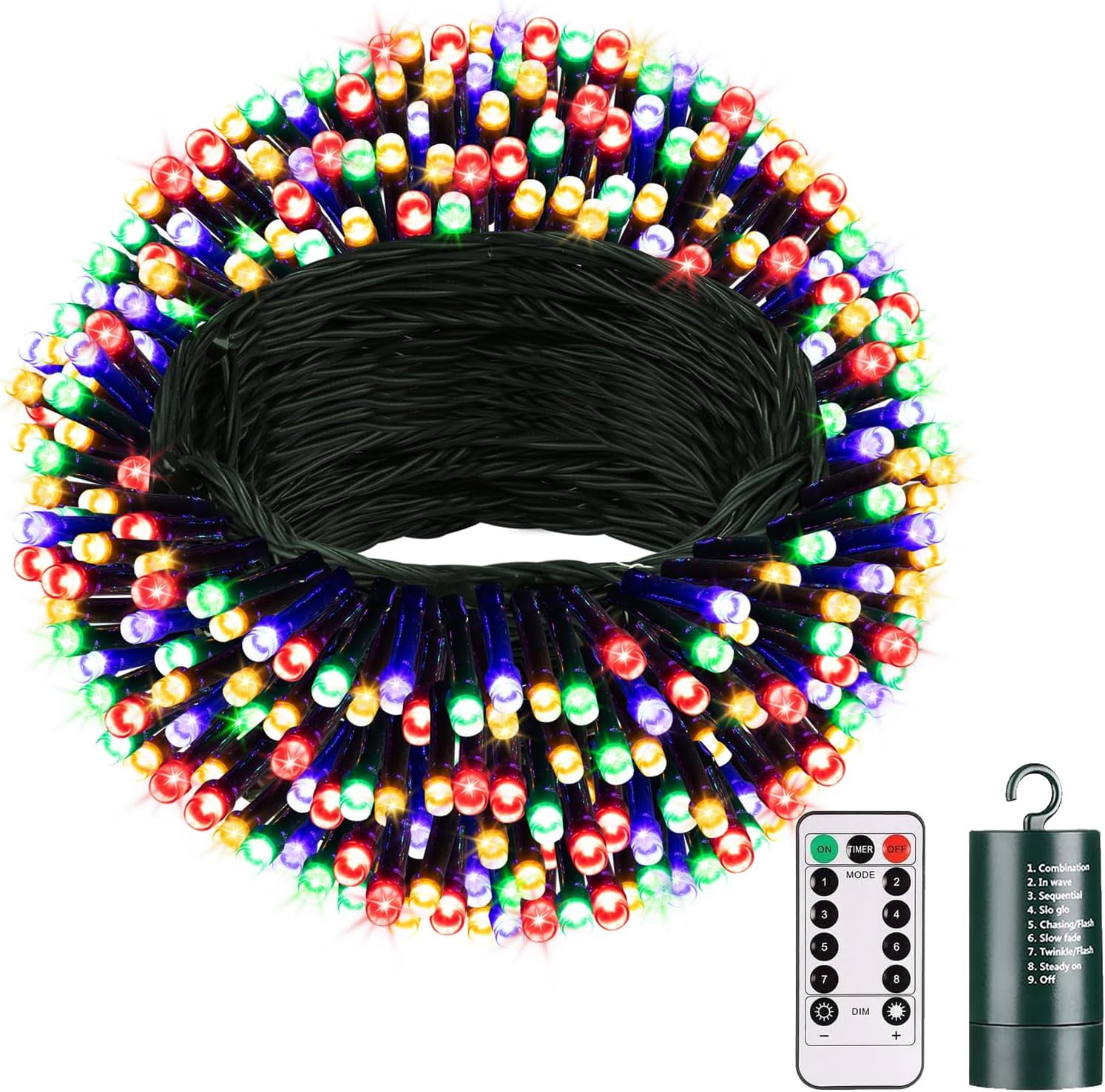 Battery Operated Christmas Lights, 33 FT 100 LED Mini String Lights with Timer and 8 Modes, Green Wire Outdoor Waterproof String Lights for Tree Xmas Indoor Holiday Party Garden Decor, Warm White