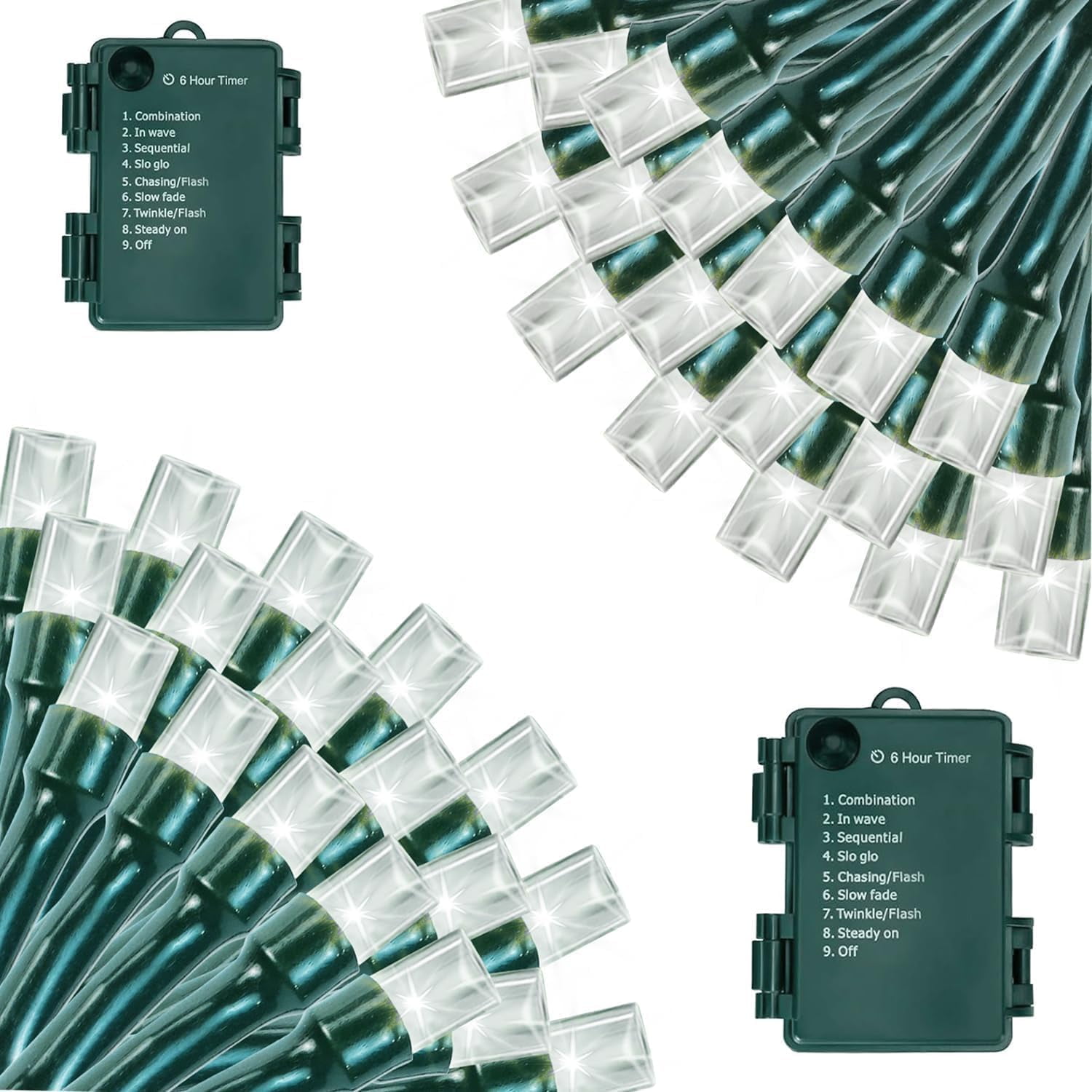 Battery Operated Christmas Lights, 33 FT 100 LED Mini String Lights with Timer and 8 Modes, Green Wire Outdoor Waterproof String Lights for Tree Xmas Indoor Holiday Party Garden Decor, Warm White
