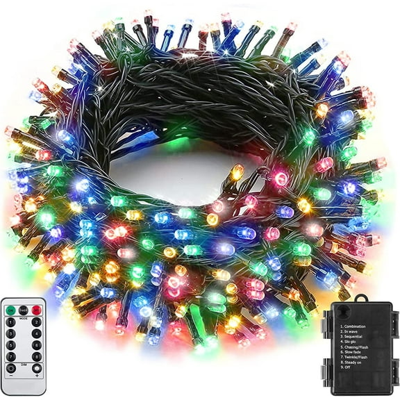 Battery Operated Christmas Lights,33ft 100 LED Multicolor String Lights with Black Wire,8 Modes Waterproof Remote & Timer Twinkle Christmas Tree Lights for Home, Garden, Party, Holiday Decoration