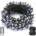 thumbnail image 1 of Battery Operated Christmas Lights,33ft 100 LED String Lights with Black Wire,8 Modes Waterproof Remote & Timer Twinkle Christmas Tree Lights for Home, Garden, Party, Holiday Decoration (Cold White), 1 of 5