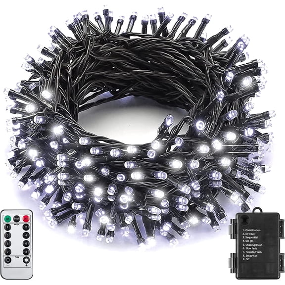 Battery Operated Christmas Lights,33ft 100 LED String Lights with Black Wire,8 Modes Waterproof Remote & Timer Twinkle Christmas Tree Lights for Home, Garden, Party, Holiday Decoration (Cold White)