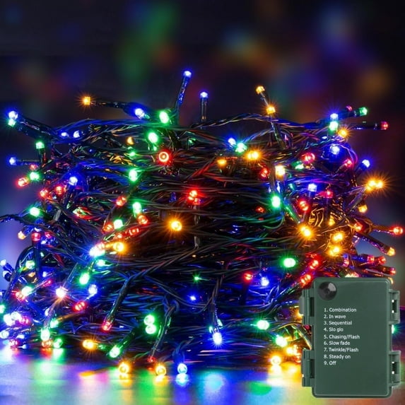 Avoalre Battery Operated Christmas Lights, 132ft 300LED Light Strings with Timer & Memory, 8 Modes Waterproof Battery Powered Christmas Lights for Wedding Party