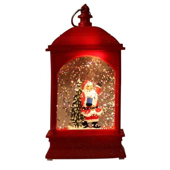 Battery Operated Christmas Night Light - LED Snow Globe Lantern with Santa Claus, 5.3 Inch Tabletop Decor for Mantel Shelf, Portable Winter Desktop Ornament