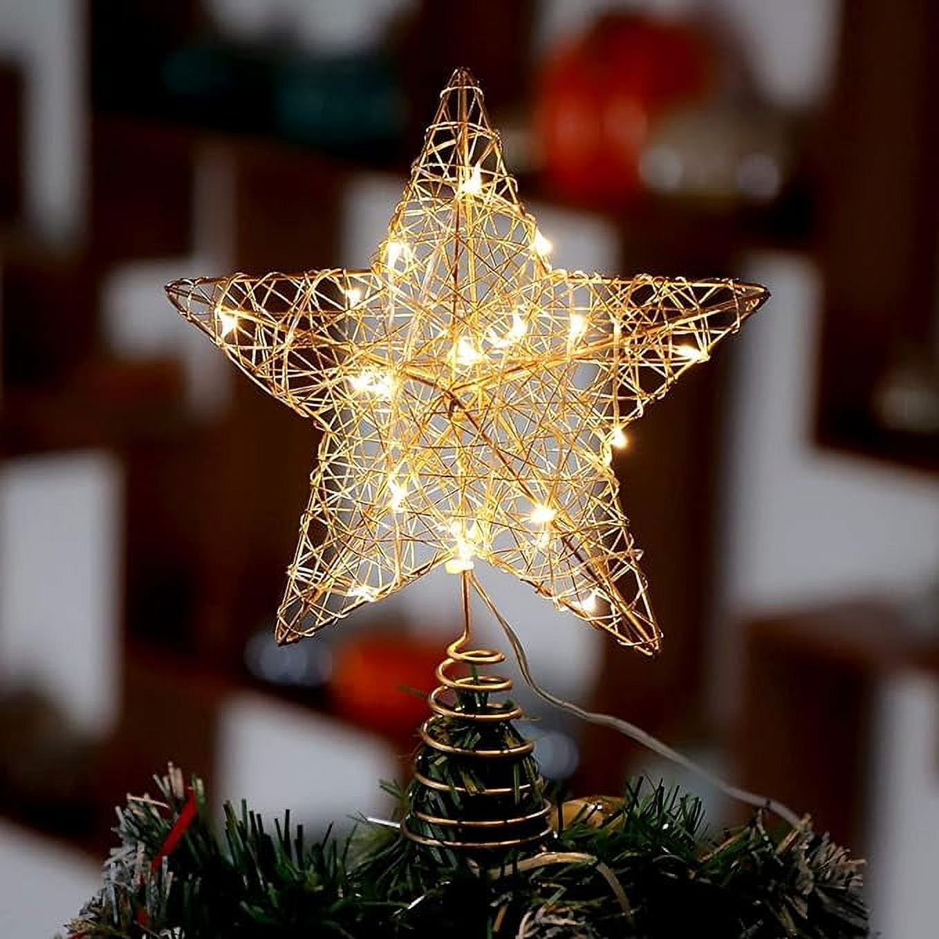 Battery Operated Christmas Star Tree Topper, with 30 Warm LED Lights