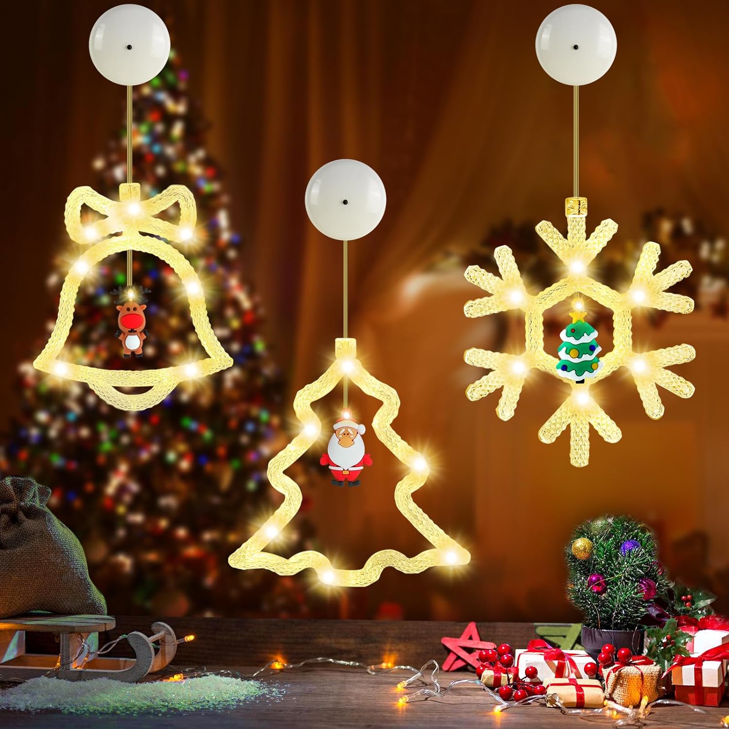 BatteryOperated Christmas Window Lights LED Hanging Lights for Xmas