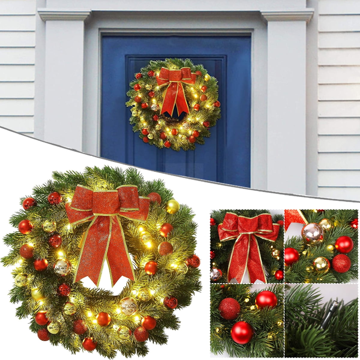 Battery Operated Christmas Wreath with Warm White Lights