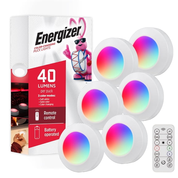 Energizer Battery Operated Color-Changing Dimmable LED Puck Light w/Remote 6 Pak