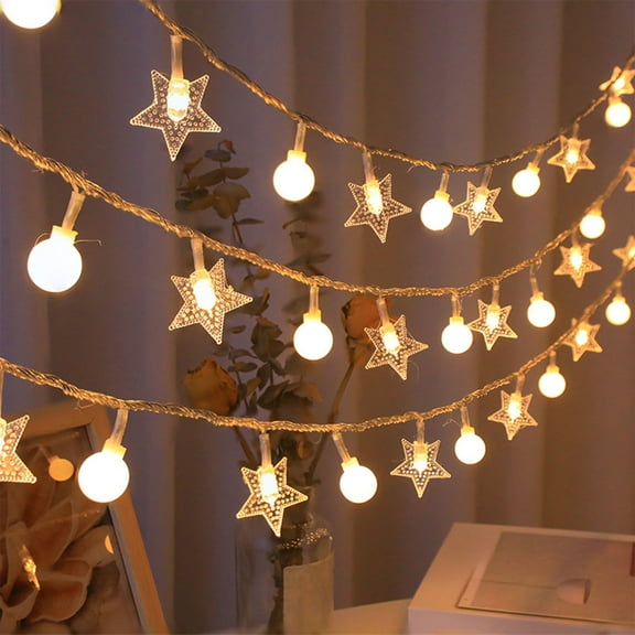Battery Operated Copper Wire Star Christmas Lights, Warm White LED Fairy String Lights for Christmas Tree, Table, Wall, Patio Decor, 150cm