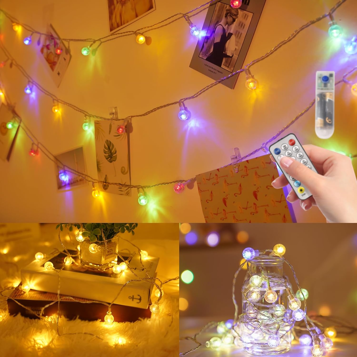 Battery Operated Crystal String Lights 20FT, 40 LED Christmas Fairy Light with Remote Timer