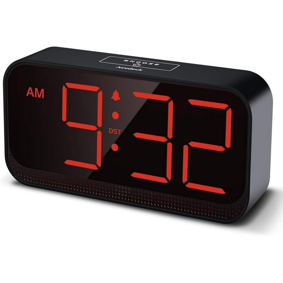 Battery Operated Digital Clock: Cordless Small Alarm Clock for Bedroom Travel - Large Numbers 4 Dimmers All Ages Red Digits