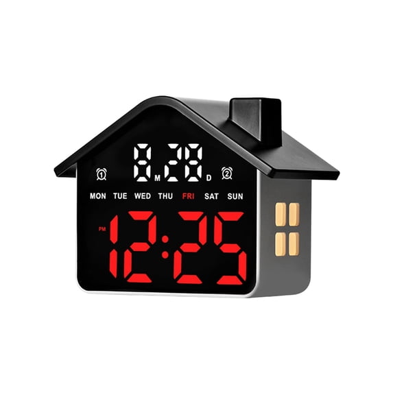 Battery Operated Digital House-Shaped Alarm Clock with Date,Day Of Week,Modern Aesthetic, Cute Small Desk Clock for Bedside Table, Bedroom Red