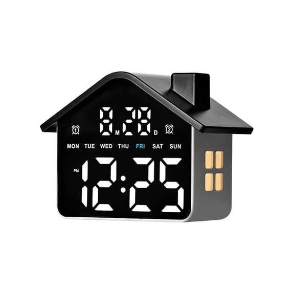 Battery Operated Digital House-Shaped Alarm Clock with Date,Day Of Week,Modern Aesthetic, Cute Small Desk Clock for Bedside Table, Bedroom White